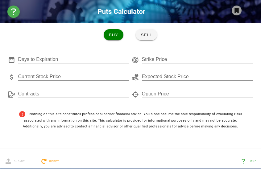 Options Put Calculator